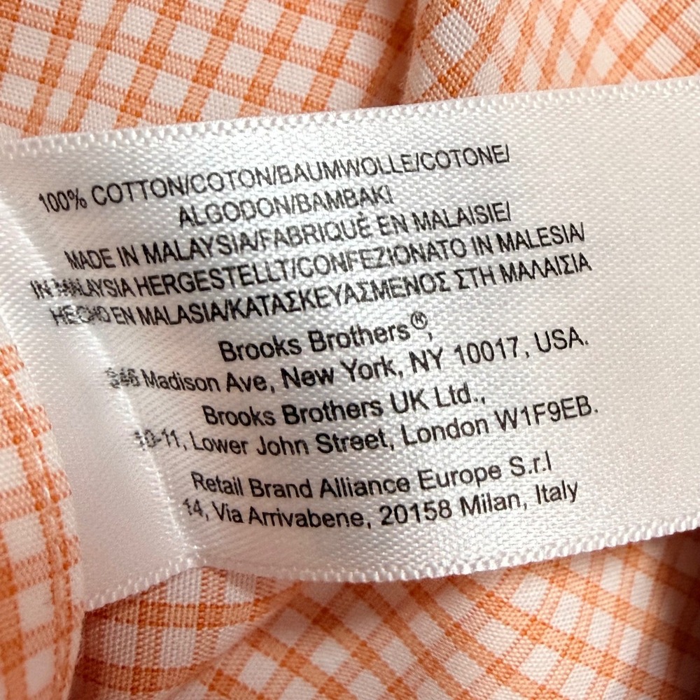 Brooks Brothers Traditional Fit Non Iron Orange Check Button Down Shirt Men 15.5 - Picture 7 of 7